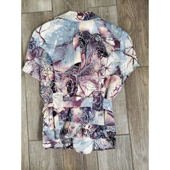 Alberto Makali Linen Blend Tapestry Ruffle Zip Front Short Sleeve Jacket With... - Picture 5 of 8